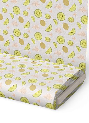 Tecido Veludo Suede Estampa Digital Kiwi Fundo Branco 1,40m de Largura