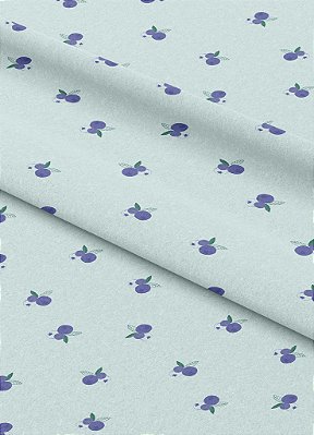 Tecido Veludo Suede Estampa Digital Mirtilos Fundo Azul 1,40m de Largura