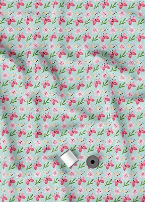 Tecido Veludo Suede Estampa Digital Borboleta Fundo Azul  1,40m de Largura