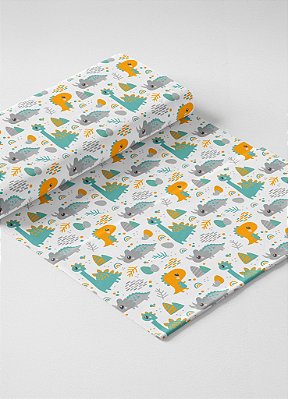 Tecido Veludo Suede Estampa Digital Dino Azul e Amarelo 1,40m de Largura