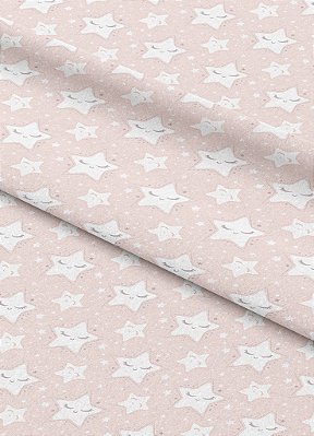 Tecido Veludo Suede Estampa Digital Estrelinha Soninho Fundo Rosa 1,40m de Largura