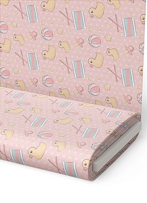 Tecido Veludo Suede Estampa Digital Patinho de Borracha Rosa 1,40m de Largura
