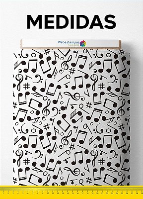 Tecido Veludo Suede Estampa Digital Notas Musicais Pretas Fundo Branco 1,40m de Largura