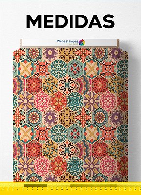 Tecido Veludo Suede Estampa Digital Colmeia Azulejos 1,40m de Largura