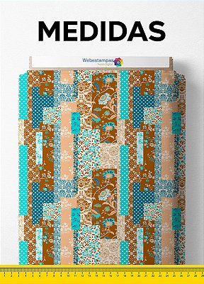 Tecido Veludo Suede Estampa Digital Floral e Poá Azul Com Palha 1,40m de Largura