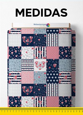 Tecido Veludo Suede Estampa Digital Listras e Flores Azul e Rosa 1,40m de Largura