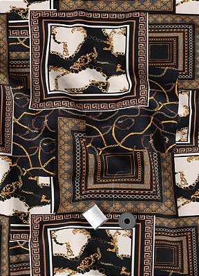 Tecido Veludo Suede Estampa Digital Molduras Marrom e Preto 1,40m de Largura