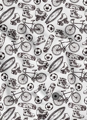 Tecido Veludo Suede Estampa Digital Surf e Skate Preto 1,40m de Largura