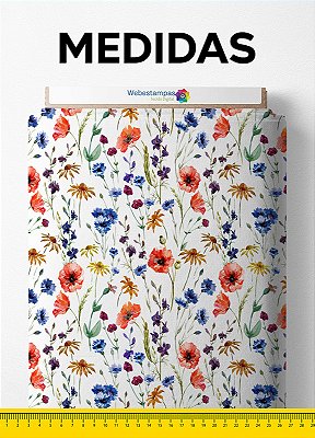 Tecido Veludo Suede Estampa Digital Flores Coloridas Fundo Branco 1,40m de Largura