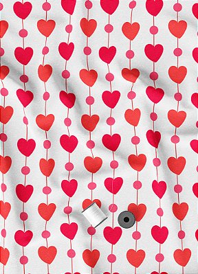 Tecido Veludo Suede Estampa Digital Coração e Bolinha Rosa e Pink 1,40m de Largura