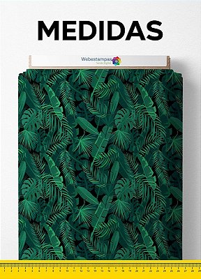 Tecido Veludo Suede Estampa Digital Folhas e Ramos Fundo Preto 1,40m de Largura