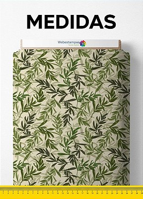 Tecido Veludo Suede Estampa Digital Folhas Verdes Fundo Palha 1,40m de Largura