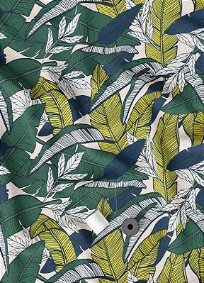 Tecido Veludo Suede Estampa Digital Folhas Amarelo Verde e Azul 1,40m de Largura