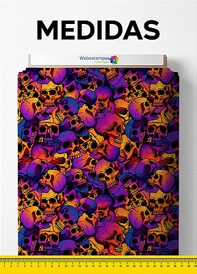 Tecido Tactel Estampa Digital Caveira Mosaico Neon 1,55m de Largura