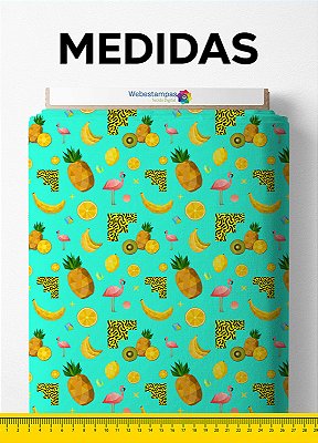 Tecido Tactel Estampa Digital Flamingo e Frutas 1,55m de Largura