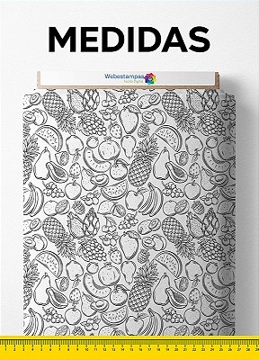 Tecido Tactel Estampa Digital Fruta Tropical Preto e Branco 1,55m de Largura