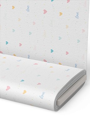 Tecido Tactel Estampa Digital Coracções Love Fundo Branco 1,55m de Largura