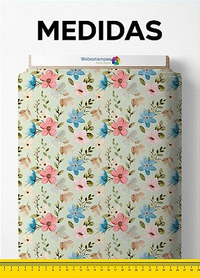 Tecido Tactel Estampa Digital Pintura De Flores Azul e Rosa 1,55m de Largura