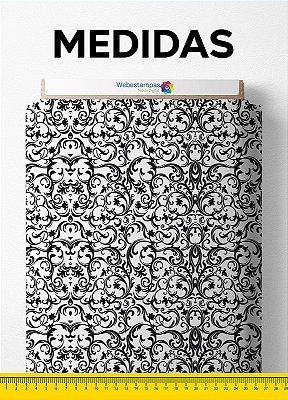 Tecido Tactel Estampa Digital Arabesco Floral Preto 1,55m de Largura