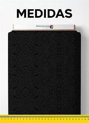 Tecido Tactel Estampa Digital Arabesco Tribal Preto 1,55m de Largura