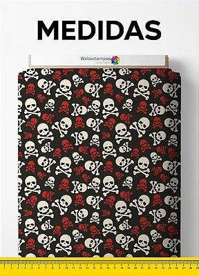 Tecido Tactel Estampa Digital Caveira Vermelho e Branco 1,55m de Largura
