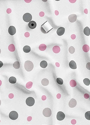 Tecido Microfibra Estampa Digital Bolinhas Pink com Cinza 1,55 de Largura