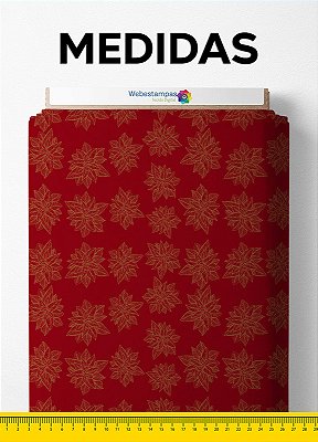 Tecido Micropercal Estampa Digital Folhas Natalinas Vermelho 1,55 de Largura
