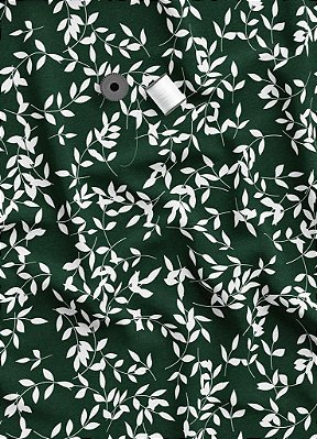 Tecido Micropercal Estampa Digital Folhinhas Fundo Verde Escuro 1,55 de Largura