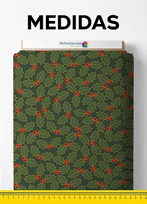 Tecido Micropercal Estampa Digital Ramos de Natal Verde 1,55 de Largura