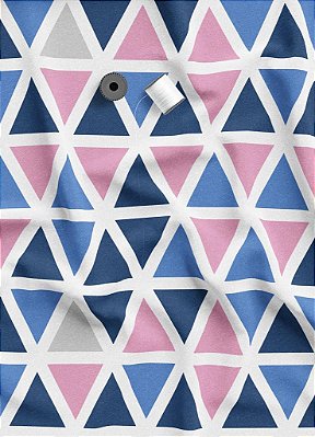 Tecido Micropercal Estampa Digital Triângulos Azul e Rosa 1,55 de Largura