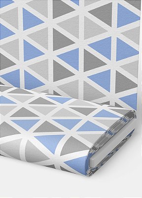 Tecido Micropercal Estampa Digital Triângulos Cinza com Azul 1,55 de Largura