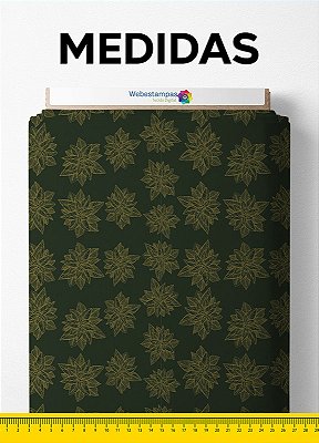 Tecido Helanca Estampa Digital Folhas Natalinas Verde Escuro 1,55 de Largura