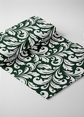 Tecido Oxford Estampa Digital Arabesco Fundo Verde Escuro 1,55 de Largura