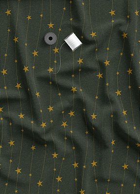 Tecido Oxford Estampa Digital Estrelas de Natal Verde Escuro 1,55 de Largura