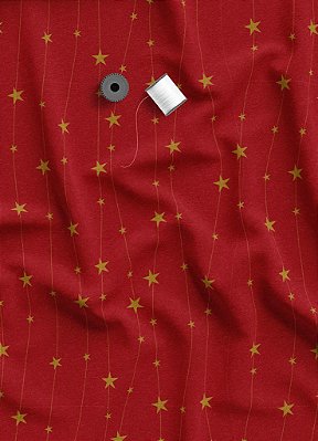 Tecido Oxford Estampa Digital Estrelas de Natal Vermelho 1,55 de Largura