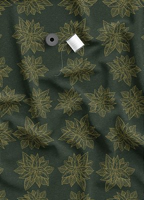 Tecido Oxford Estampa Digital Folhas Natalinas Verde Escuro 1,55 de Largura