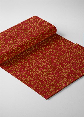 Tecido Oxford Estampa Digital Folhinhas Amarelas Fundo Vermelho 1,55 de Largura
