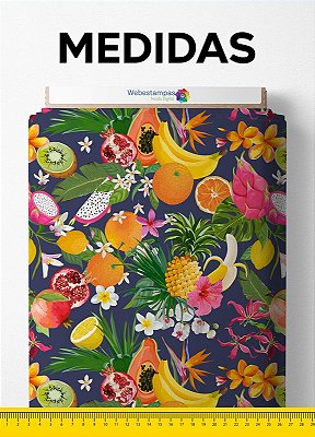 Tecido Oxford Estampa Digital Frutas Fundo Marinho 1,55 de Largura