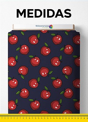 Tecido Oxford Estampa Digital Maçãs Fundo Marinho 1,55 de Largura