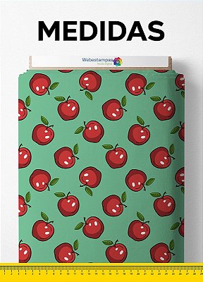 Tecido Oxford Estampa Digital Maçãs Fundo Verde 1,55 de Largura