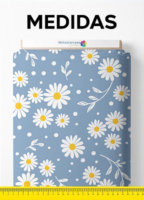 Tecido Oxford Estampa Digital Margaridas Fundo Azul 1,55 de Largura