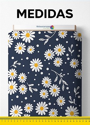 Tecido Oxford Estampa Digital Margaridas Fundo Marinho 1,55 de Largura