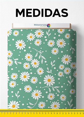 Tecido Oxford Estampa Digital Margaridas Fundo Verde 1,55 de Largura