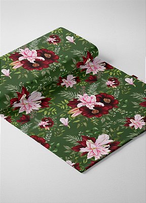 Tecido Oxford Estampa Digital Natal Floral Verde 1,55 de Largura
