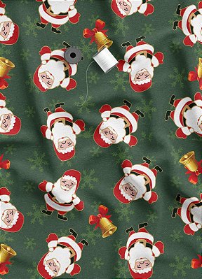 Tecido Oxford Estampa Digital Natal Papai Noel Verde 1,55 de Largura