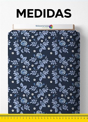 Tecido Tactel Estampa Digital Flores Azul Marinho 1,55 de Largura