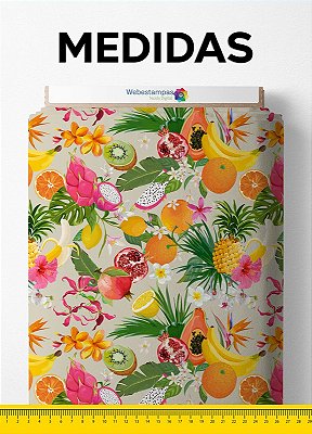 Tecido Tactel Estampa Digital Frutas Fundo Bege 1,55 de Largura
