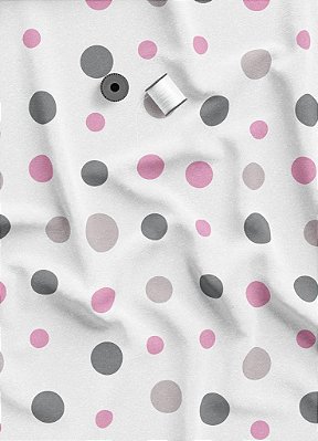 Tecido Veludo Suede Estampa Digital Bolinhas Pink com Cinza 1,40m de Largura