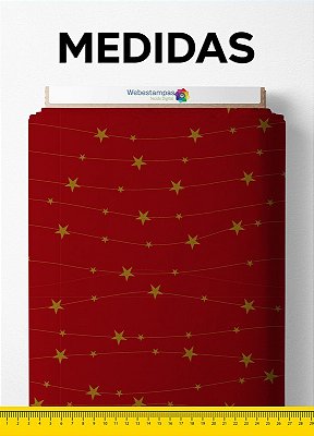Tecido Veludo Suede Estampa Digital Estrelas de Natal Vermelho 1,40m de Largura