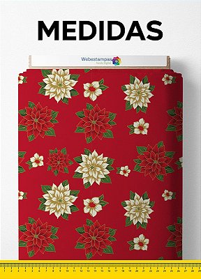Tecido Veludo Suede Estampa Digital Flor do Natal Vermelho 1,40m de Largura